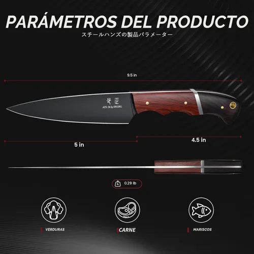 Vista 6 de DRGSKL - Cuchillo utilitario de cocina de Japón - Cuchillo pequeño de chef de 5 pulgadas forjado de una sola pieza de acero de alto carbono ATS-34