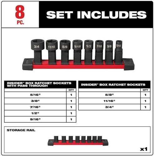 Vista 2 de Adecuado para Milwaukee 49-16-1640 Box Ratchet Socket SAE Set - 8 PC, negro