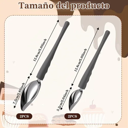 Vista 2 de Juego de 4 cucharas de decoración de dibujo de precisión culinaria profesional, cucharas multiusos de acero inoxidable para chef de dibujo