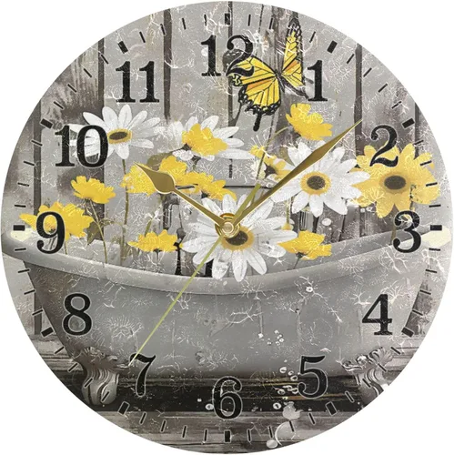 Vista 73 de JUNZAN Reloj de bañera con vino romántico espumoso y velas, reloj de pared silencioso de 10 pulgadas, pequeño reloj redondo, decoración de cocina