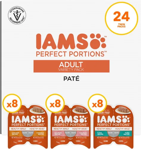 Vista 16 de IAMS Perfect Portions - Paté de comida húmeda para gatos adultos saludables, sin granos, receta de pollo, 2.6 onzas, bandejas gemelas fáciles