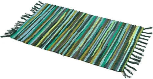 Vista 9 de Alfombra de baño de 20.0 x 30.9 in, hecha a mano, reversible, de algodón, diseño de rayas, multicolor