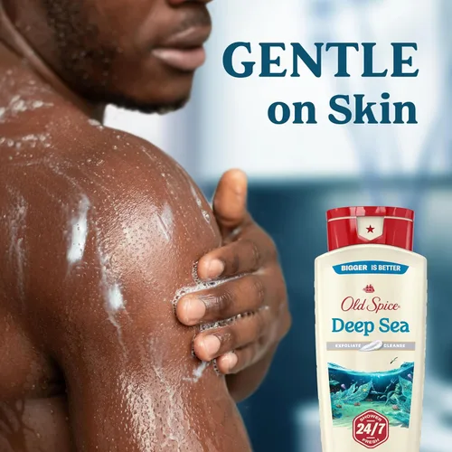 Vista 5 de Old Spice Gel de baño limpiador para hombres, ducha 24/7 fresco con aroma duradero, exfolia y limpieza, suave con la piel, vitamina B3, mar profundo