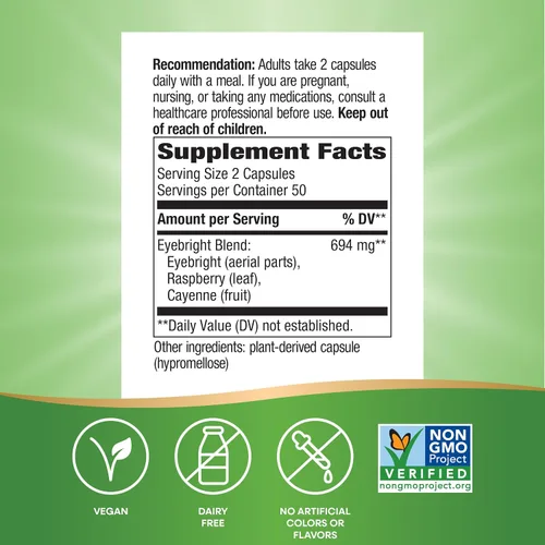 Vista 5 de Nature's Way Eyebright Blend, mezcla de hierbas, proyecto verificado sin OMG, sin gluten, vegano, 100 cápsulas