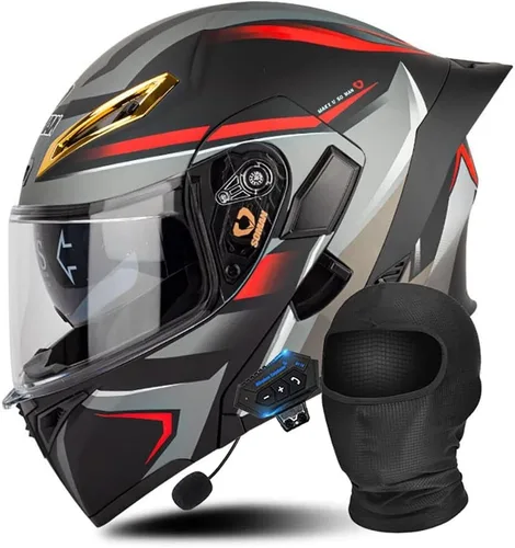 Vista 13 de Casco modular Bluetooth para motocicleta, aprobado por DOT/ECE, cascos delanteros abatibles, viseras antivaho duales, casco de cara completa, MP3