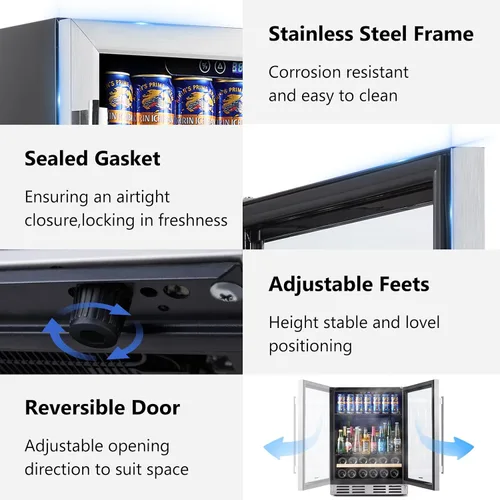 Vista 6 de Refrigerador de bebidas y vino de 24 pulgadas integrado o independiente, capacidad para 120 latas y 16 botellas, enfriador de vino