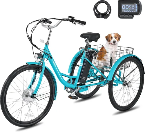 Vista 11 de VIRIBUS Triciclo eléctrico para adultos, triciclo eléctrico de 24 26 pulgadas con batería extraíble de 468 Wh, 250 W/350 W (pico 500 W) bicicletas