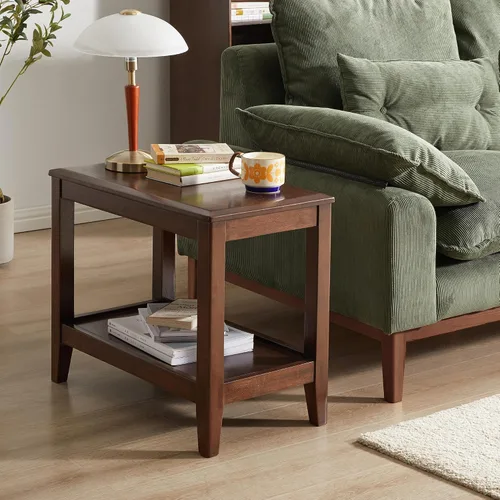 Vista 28 de Wood End Table Side Table Nightstand with 2 Drawer & USB Ports & Outlets 11.81in-brown