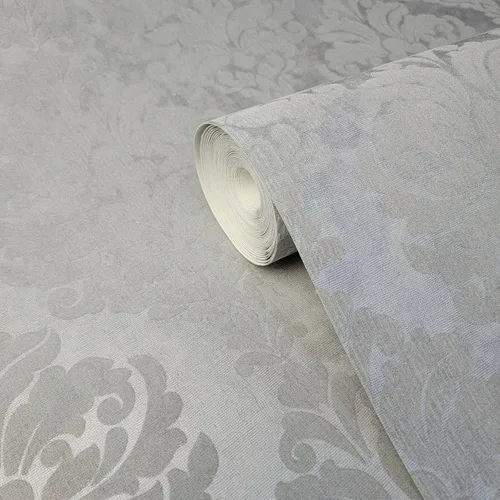 Vista 9 de Papel Pintado Flocado Gris Plata Metálico Flocado Damasco Terciopelo Revestimientos De Paredes 3D