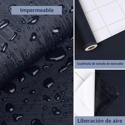 Vista 6 de WESTICK Papel tapiz de madera azul oscuro, para despegar y pegar, impermeable, papel de contacto de grano de madera azul marino para cocina