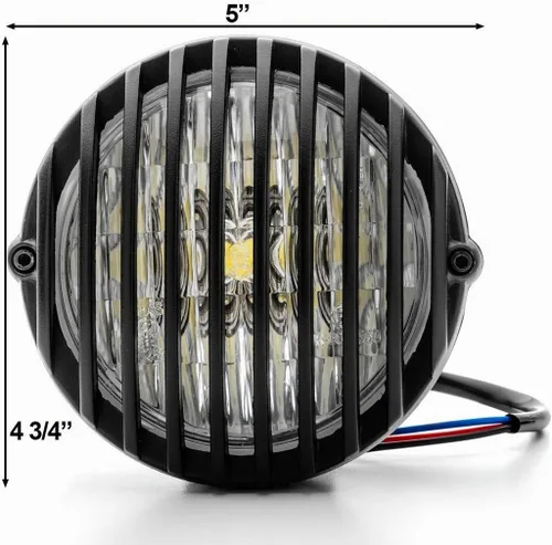 Vista 5 de Parrilla de faro delantero de motocicleta de 5 pulgadas para Chopper en estilo prisión, Bobber, lámpara frontal (Negro)