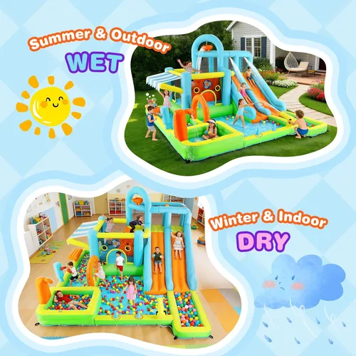 Vista 8 de JOYLDIAS 10 in1 tobogán acuático inflable gigante casa de lujo resistente 10 en 1