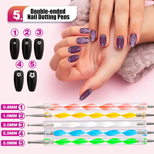 Vista 6 de Teenitor Diseñador de bolígrafos de uñas, herramienta de arte de uñas con 15 pinceles de pintura de uñas, herramienta de punteo de uñas, lámina