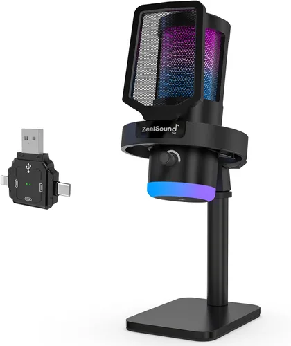 Vista 8 de ZealSound Micrófono de podcast, paquete de equipo de podcast para iPhone, PC, iPad Android, micrófono USB inalámbrico dual de 2.4 GHz con reducción