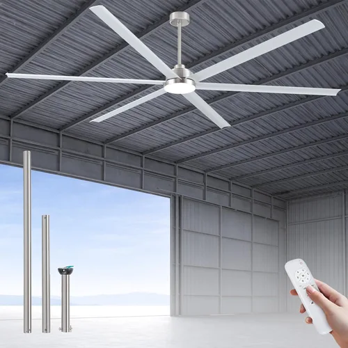 Vista 15 de Minislak Ventilador de techo de 72 pulgadas con luz, ventilador de techo industrial con 8 aspas de aluminio, ventilador inteligente negro dorado