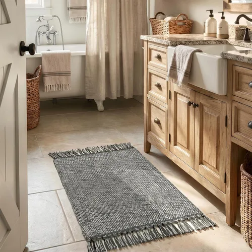 Vista 46 de Collive Alfombra de Baño Negra, 2' x 3' Tejida a Mano Lavable Alfombras Pequeñas de Cocina, Alfombra de Entrada Reversible de Algodón Alfombra