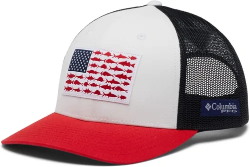 Vista 18 de Columbia Snapback de malla con bandera de pez PFG Negro y piedra oscura.