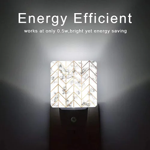 Vista 6 de Luz nocturna geométrica de línea de mármol, luces nocturnas enchufables con sensor de atardecer a amanecer para escalera/pasillo/cocina, lámpara