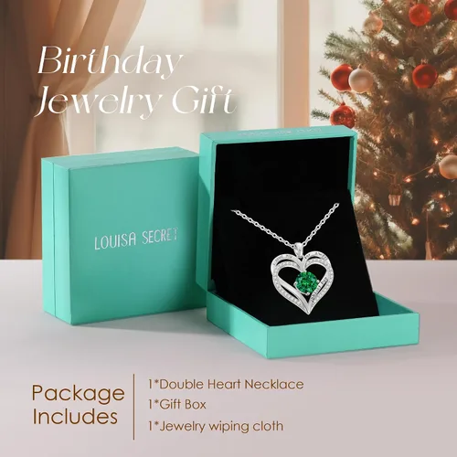 Vista 4 de LOUISA SECRET Love Heart Birthstone Necklaces for Women, Birthday Gift for Girlfriend, Anniversary Jewelry Gift for Wife Her, 925 Sterling Silver