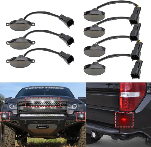 Vista 8 de Luces LED de Marcador Lateral para Ford F150 SVT Raptor Pick Up 2010-2014, Luces de Marcador Trasero/Trasera F150, Lente Ahumada Roja, Kits de Luz