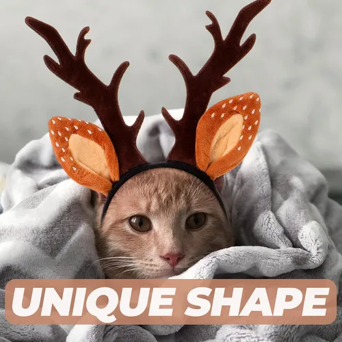 Vista 2 de Hemobllo Diadema de Navidad para perro, cuernos de reno y gato, clásico, ajustable, sombrero de alce para gatos y gatitos, cómoda diadema de cuernos