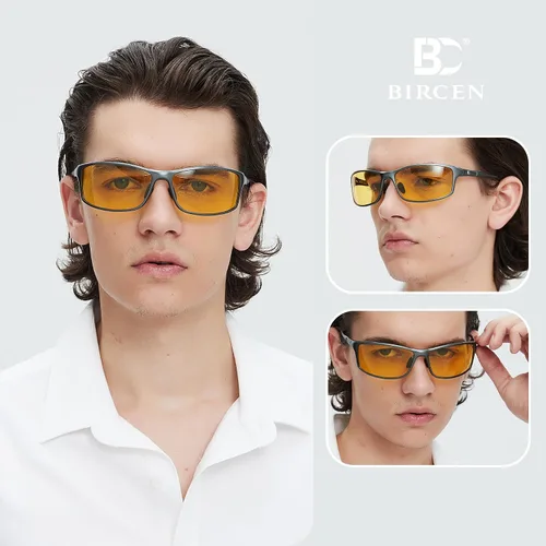 Vista 2 de BIRCEN Gafas de visión nocturna para conducir Al-Mg Metal Yellow Anti-Glare Night Glasses Reduce la fatiga ocular para los conductores Lluvia Nieve