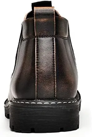 Vista 4 de Botas Chelsea para hombre, zapatos de cuero Oxfords de vestir para hombre, formal, casual, para el trabajo, a la moda, negro, marrón