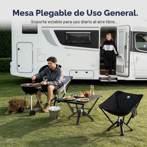 Vista 3 de MTRVR Mesa de camping plegable: diseño estable de aluminio enrollable, estructura de soporte sólida, mesa portátil al aire libre para acampar