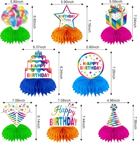 Vista 2 de Decoraciones de cumpleaños arcoíris para mesas, centros de mesa coloridos de panal