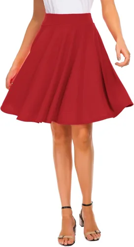 Vista 8 de EXCHIC Falda básica para mujer, estilo patinadora, casual, elástica, plisada, minifalda con vuelo midi de línea A 10