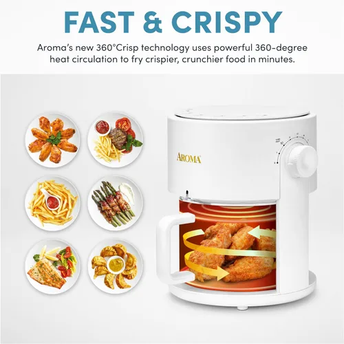 Vista 2 de AROMA® Freidora de aire de vidrio y horno de convección de encimera con potente tecnología 360Crispy™ (3 cuartos), blanco