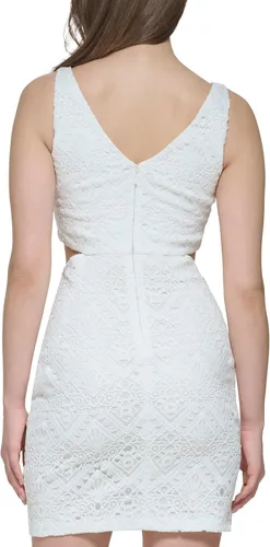 Vista 3 de GUESS Vestido de encaje sin mangas para mujer, Blanco