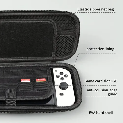 Vista 4 de Carrying EVA Hard Case Compatible with Nintendo Switch OLED & Switch Model, Hard Shell Protective Shockproof Travel Carrying Case with 20 Game Card