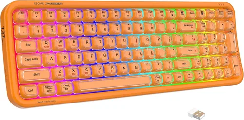 Vista 13 de FOPETT Teclado inalámbrico para computadora con retroiluminación RGB, Bluetooth 5.0/USB-C/2.4 GHz, teclado ergonómico para juegos, tapa transparente