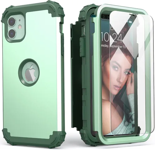 Vista 33 de IDweel Funda para iPhone 11 con Protector de Pantalla de Vidrio Templado, Híbrida 3 en 1 Resistente a Golpes Delgada de Protección Resistente