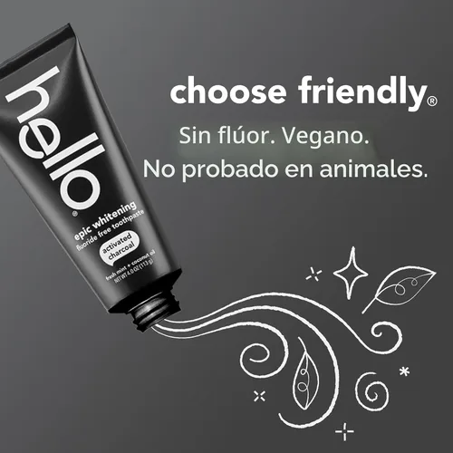 Vista 4 de hello Epic Whitening Pasta de Dientes de Carbón Sin Flúor, Pasta de Dientes de Carbón Activado con Aceite de Coco, Blanquea los Dientes