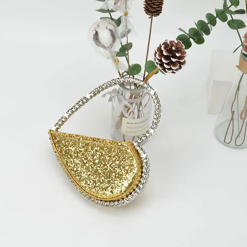 Vista 3 de Anopo Mini corazón forma redonda Rhinestone embrague bolso bolso marco diamante brillo lentejuelas brillantes bolso de noche boda fiesta