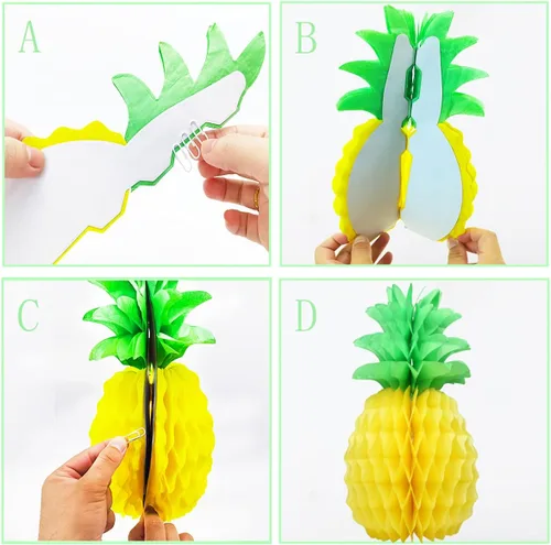 Vista 3 de 9 piezas de decoraciones de piña de 14 pulgadas para fiesta de flamenco tropical, fiesta de verano hawaiano Luau fiesta, piña panal, centros de mesa