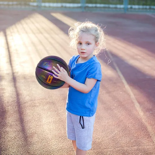 Vista 4 de KUYOTQ Kids Youth Women Basketball - Shiny Purple Leather Size 3/4/5/6 - 22/25.5/27.5/28.5" Dazzle Textured Basketball for Boys and Girls