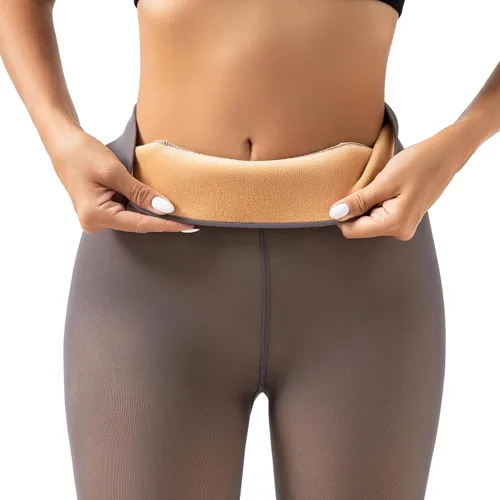 Vista 4 de Romastory Leggings cálidos de invierno para mujer, elásticos, térmicos, con forro polar, mallas gruesas
