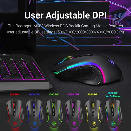 Vista 4 de Redragon M602 Griffin RGB mouse ergonómico retroiluminado de espectro RGB con 7 modos de retroiluminación programables de hasta 7200 DPI
