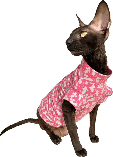 Vista 5 de Hairless Cat - Camiseta elástica de algodón con diseño de búhos tiernos para gato Sphynx (XS)