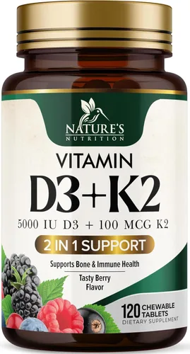 Vista 10 de Suplemento de vitamina D3 K2 5000 UI D3 + K2 100 mcg MK-7 K2 con vitamina D Apoya la salud inmunológica, cardíaca, dental y ósea, fácil