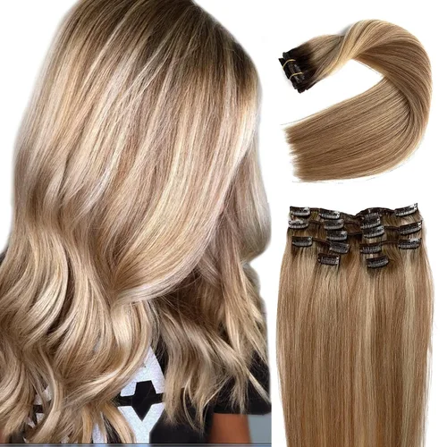 Vista 16 de Extensiones de cabello con clip Ubetta de cabello humano real, extensiones de cabello negro azabache con clip, 7 piezas, 70 g, extensiones