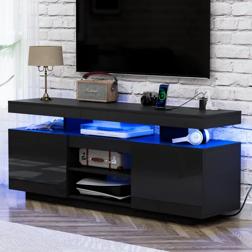 Vista 11 de HOMMPA Soporte de TV LED moderno para televisores de 55/50/43/40/32 pulgadas con tomas de corriente, centro de entretenimiento
