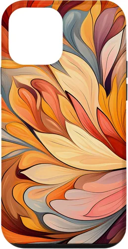 Vista 16 de iPhone 12 Pro Max Remolinos florales abstractos Funda de colores cálidos de otoño