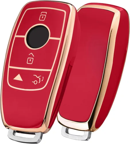 Vista 11 de ELOHEI Funda para llavero de protección de 360° de TPU suave premium para Mercedes Benz E Línea azul y negra
