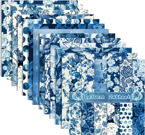 Vista 8 de Papel de álbum de recortes con patrón chinoiserie, 24 hojas de cartulina de doble cara de 12 x 12 pulgadas, papel decorativo para manualidades