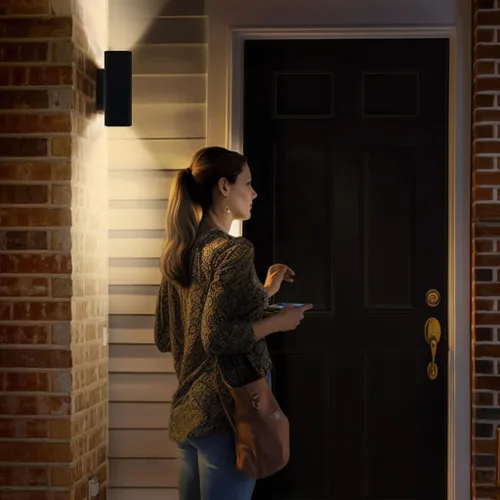 Vista 6 de SHIMR Luces de pared para exteriores modernas al atardecer al amanecer, aplique exterior cuadrado negro mate con bombillas incluidas, iluminación
