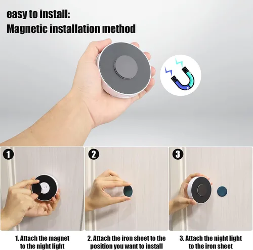 Vista 4 de Paquete de 3 luces con sensor de movimiento, 8 LED de luz nocturna recargable, con cable USB y parche magnético, 3 modos, luz de pared segura Blanco